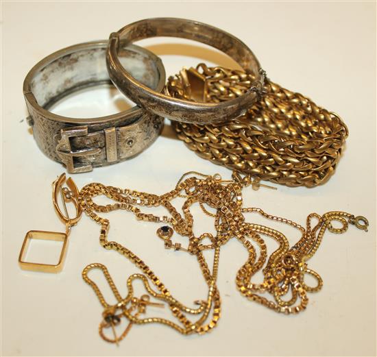 Gold chain, silver, bracelet and other jewellery